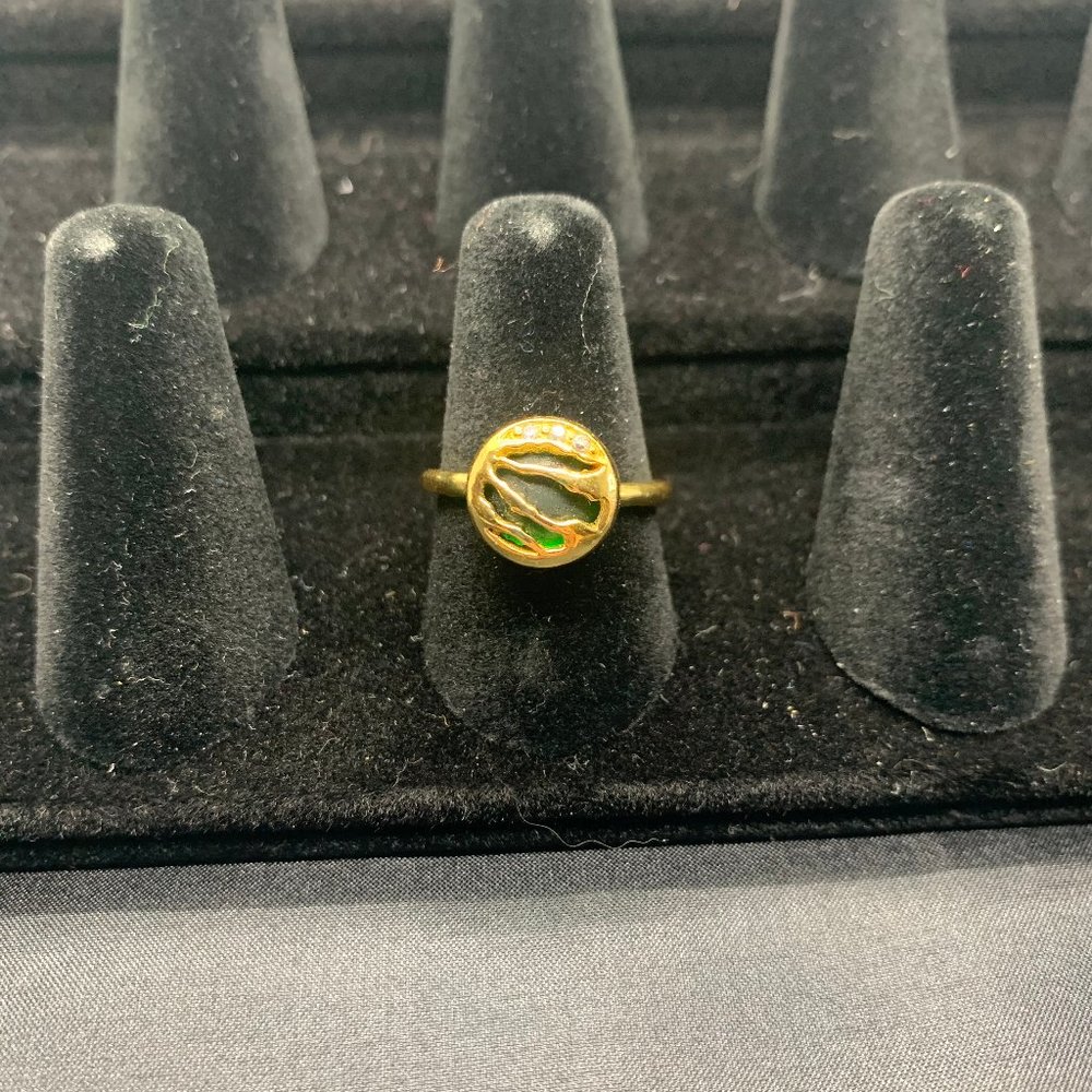 Melinda Maria Gold Striped Green Stone Ring